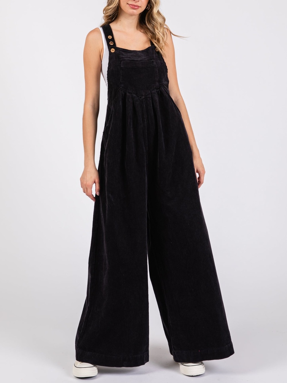 BiBi | Charcoal Corduroy Wide Leg Overalls - Boho Casual Chic Jumpsuit